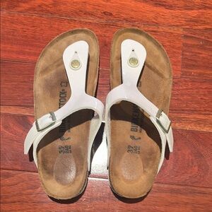 Birkenstock White Patent Gizeh Sandals